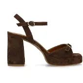 Manfield Donkerbruine suède sandalen met hak | Maat 39