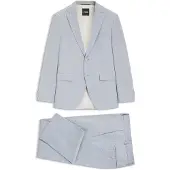 BOSS Regular-fit tweedelig pak van elastische boucléstof