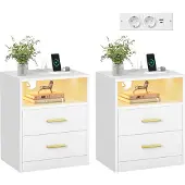 Vasagle CUSTOS Collectie - Nachtkastje met Oplaadstation en Handige Ledverlichting, Wolkenwit / 2