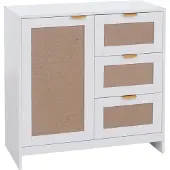 MCW Commode -P50, kast, dressoir, highboard, lades, opbergruimte, MDF melamine linnenfront ~ wit