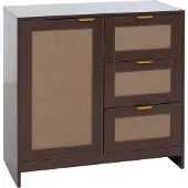 MCW Commode -P50, kast, dressoir, highboard, lades, opbergruimte, MDF melamine linnenfront ~ walnootlook