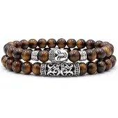 Memphis Heren Kralen Armband Tijgeroog en Buddha Bruin