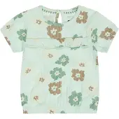 Dirkje gebloemde T-shirt lichtgroen Meisjes Stretchkatoen Ronde hals Bloemen - maat 86