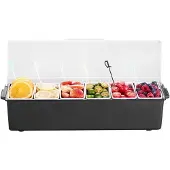 Vevor Gekoelde Kruidencontainer Ingrediëntencontainer met 6 compartimenten (500 ml x 6) Displaystandaard met deksel Pizzastation Pizzatoppingstation Fruitbox Serveertaco's Salade Fruit