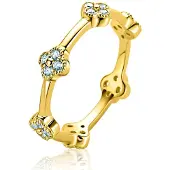 Zinzi gold plated zilveren ring (5mm breed) met lichtblauwe klavers ZIR2662
