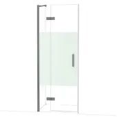 Maxaro Diamond Douchedeur | 80 cm Zwart metaal Helder met matte strook Draaideur