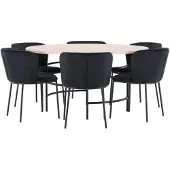 Ebuy24 Copenhagen eethoek tafel Ø140cm en 6 stoelen whitewash, zwart.