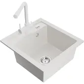 Mexen Vito granieten gootsteen 1-komoer met keukenmengkraan Duero, wit - 6503-20-671600-20