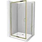 Mexen Apia schuifdouchecabine 120 x 80 , transparant, goud + Flat douchebak, wit- 840-120-080-50-00-4010G