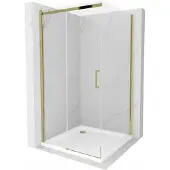Mexen Omega schuifdouchecabine 100 x 100 , transparant, goud + Flat douchebak - 825-100-100-50-00-4010