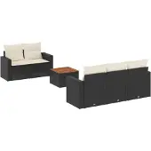 vidaXL 6-delige Loungeset met kussens poly rattan zwart