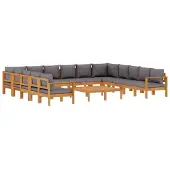 vidaXL - 10-delige - Loungeset - met - kussens - massief - acaciahout