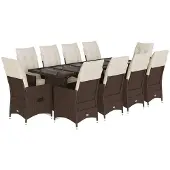 vidaXL 11-delige Bistroset met kussens poly rattan bruin