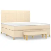 DKD Home Decor Boxspring met matras stof crèmekleurig 160x200 cm