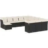 vidaXL 12-delige Loungeset met kussens poly rattan zwart