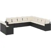 vidaXL 11-delige Loungeset met kussens poly rattan zwart