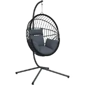 vidaXL Hangstoel met standaard rattan en staal antracietkleurig
