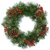 Everlands Kerstkrans krans bes d50h15 cm groen/wit