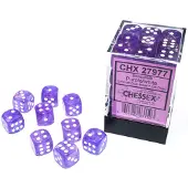 Chessex Borealis D6 12mm Paars/wit Lichtgevende Dobbelsteen Set (36 stuks)