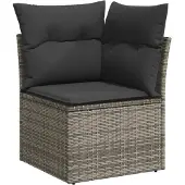 vidaXL 9-delige tuinmeubelset met kussens, grijs, polyrotan