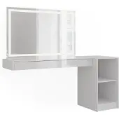 Vicco Kaptafel met licht Sherry Wit 160.2 cm met LED-spiegel en open rek, Model 59571