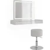Vicco Kaptafel Sherry Wit 100 cm met LED-spiegel en kruk, Model 59568