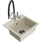 Mexen Milo granieten spoelbak 1-kompartment met keukenmengkraan Duo, beige - 6505-69-671701-07-B