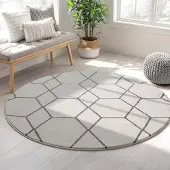 Muratap Trellis uni rond effen laagpolig vloerkleed modern 150 cm rond
