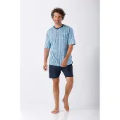 Hajo heren shortama blauw met ruit | Maat 60