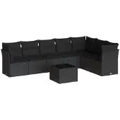 vidaXL 8-delige Loungeset met kussens poly rattan zwart