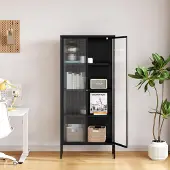 En.casa Vitrinekast Vinterhavn metalen opbergkast 180x80x35 cm zwart []