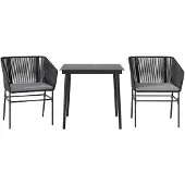 vidaXL 3-delige tuinset met kussens, zwart, polyrotan, glas