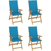 Syfax Inklapbare stoelen 4 st met blauwe kussens massief teakhout