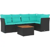vidaXL 6-delige Loungeset met kussens poly rattan zwart