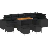 vidaXL Tuinbank Set 10 st 6-Aantal zitplaatsen Zwart poly rattan