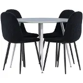 Ebuy24 Plaza eethoek tafel Ø100cm en 4 teddy stoelen grijs.