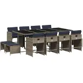 vidaXL 13-delige tuinset met kussens, grijs polyrotan