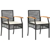 vidaXL Tuinstoelen 2 st met kussens poly rattan en acaciahout zwart