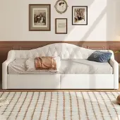 Merax 90x200 cm slaapbank met LED-verlichting en opbergruimte eronder - beige