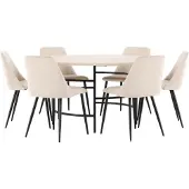 Ebuy24 Copenhagen eethoek tafel Ø140cm en 6 stoelen whitewash, beige.