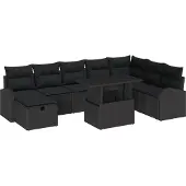 vidaXL Tuinset met 9 zitplaatsen, zwart, van polyrotan