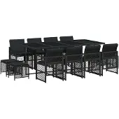 vidaXL 13-delige Tuinset met kussens poly rattan zwart