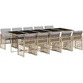 vidaXL 11-delige Tuinset met kussens poly rattan beige