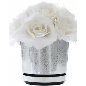 Decor Merkloze pot met schotel, 26 cm, gebroken zilverlook, subtiele glans
