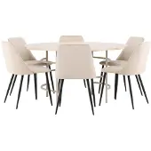Ebuy24 Copenhagen eethoek tafel Ø140cm en 6 stoelen whitewash, beige.