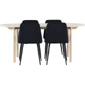 Ebuy24 Andy eethoek tafel 90x180cm en 4 velours stoelen whitewash.