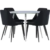 Ebuy24 Plaza eethoek tafel Ø100cm en 4 velours stoelen grijs.