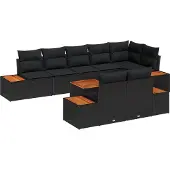 vidaXL Tuinbank Set 8 st 8-Aantal zitplaatsen Zwart Polyrattan
