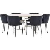 Ebuy24 Copenhagen eethoek tafel Ø140cm en 6 stoelen whitewash, zwart.
