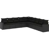 vidaXL 9-delige Loungeset met kussens poly rattan zwart